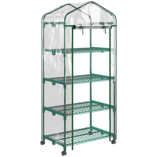 Outsunny Sera verticala pentru plante cu rastel cu 4 rafturi, sera din otel si PVC alb pentru balcon si terasa, 69x50x165cm | Aosom Romania