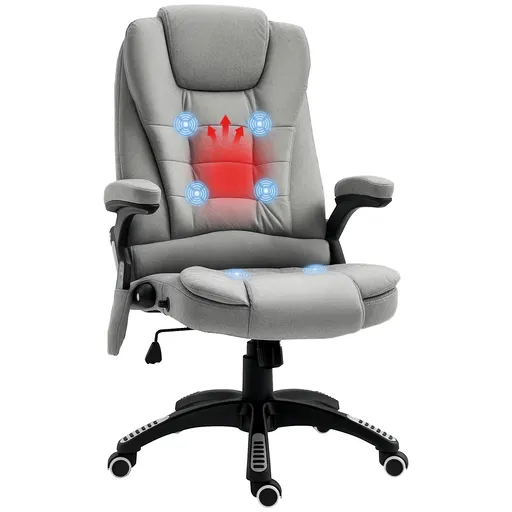 Vinsetto Scaun de șef cu funcție de masaj și încălzire, ergonomic, reglabil, până la 120 kg, Gri | Aosom Romania