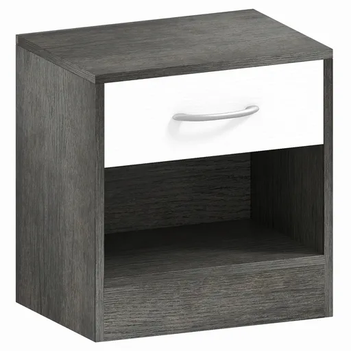 HOMCOM Noptieră Modernă cu Raft Deschis și Sertar, Alb și Gri închis | Aosom Romania