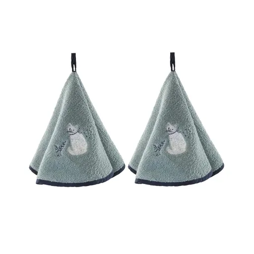 Set de 2 prosoape rotunde cu broderie cu pisici