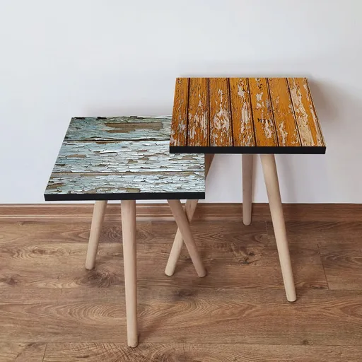 Set masute 2 piese, Hanah Home, 2Shp516, Verde / Bej / Maro