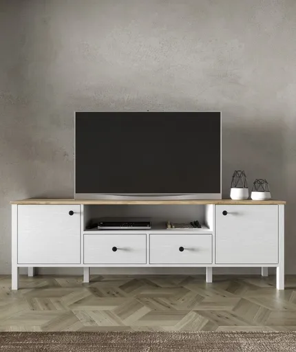 Comoda TV, Hanah Home, FRN-20056, 180x58x35 cm, Maro/Alb