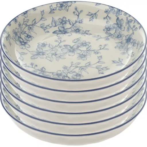 Set de 6 farfurii adânci Flori delicate 20 cm, albastru, albastru