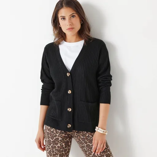 Pulover cu decolteu în V și nervuri