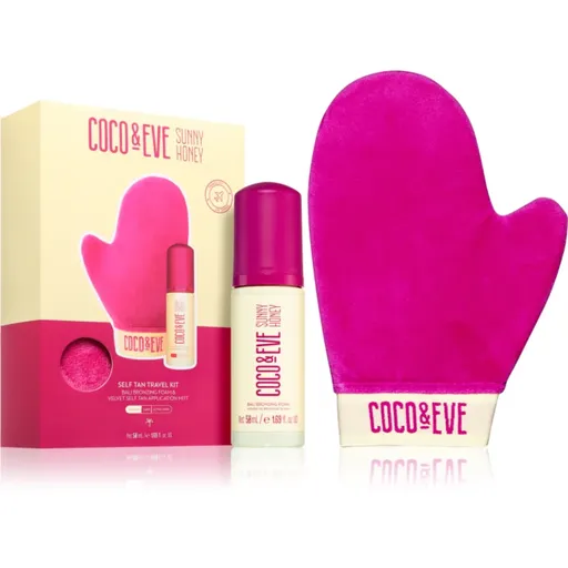 Coco & Eve Sunny Honey Ultimate Glow Travel Kit spumă auto-bronzantă cu mănușă aplicatoare pachet pentru calatorie Medium 60 ml