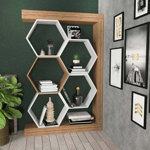 Corp biblioteca, Hanah Home, Artemis, 90x24.6x140 cm, Alb/Maro