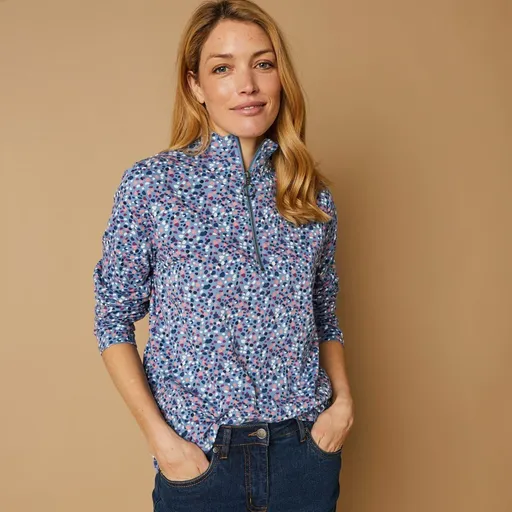 Tricou cu guler înalt, fermoar și imprimeu