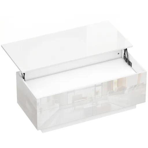 HOMCOM Masă de cafea reglabilă pe înălțime, masă modernă de living cu spațiu ascuns și 2 sertare, Alb lucios | Aosom Romania