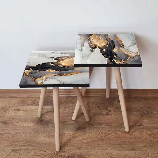 Set masute 2 piese, Hanah Home, 2Shp83, Alb / Auriu / Negru