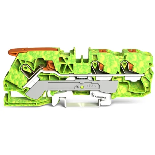 Clema sir Wago 2110-5307, 3 conexiuni, 10 mm, verde-galben, TopJobs Clamp, montaj pe sina DIN