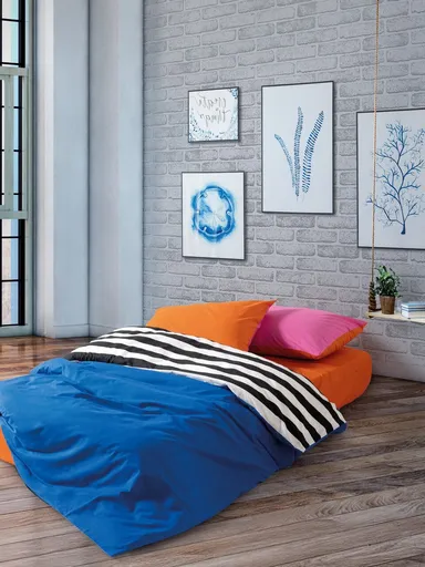 Lenjerie de pat dubla, L'essentiel Maison, Dusk, Albastru / Alb / Negru