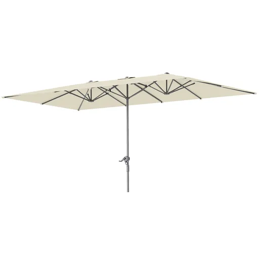 Outsunny Umbrelă dublă, 451 x 264 cm Umbrelă cu sistem de manivelă, 12 bale metalice, Stâlp din aluminiu, Crem | Aosom Romania
