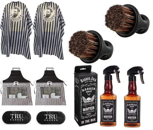 Set Frizerie Barber Twin 2xPelerine, 2xSorturi, 2xArici, 2xPulverizator, 2xPerie Fade, 5xGulere
