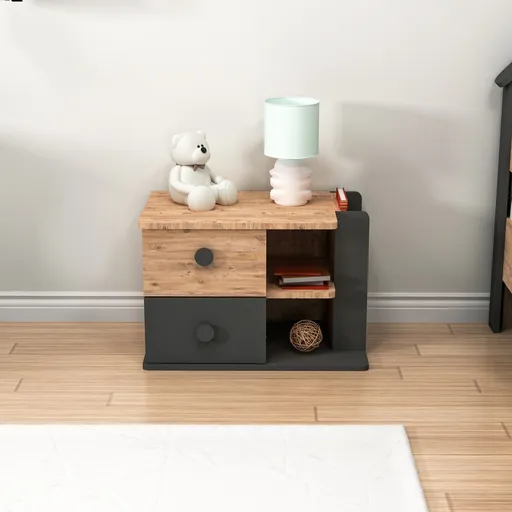 Noptiera, Hanah Home, Valerin, 65x44.6x40.3 cm, Pin Atlantic / Antracit