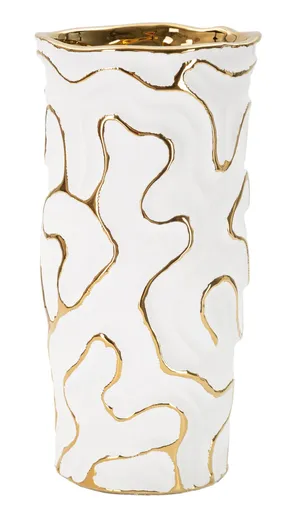 Vaza Adore, Mauro Ferretti, 12.5x12.5x25 cm, ceramica, alb/auriu