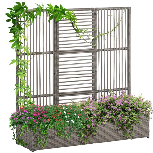 Outsunny Suport pentru plante cu trestie ghiveci rectangular din rășină împletită și oțel dim. 103L x 29l x 103H cm | Aosom Romania