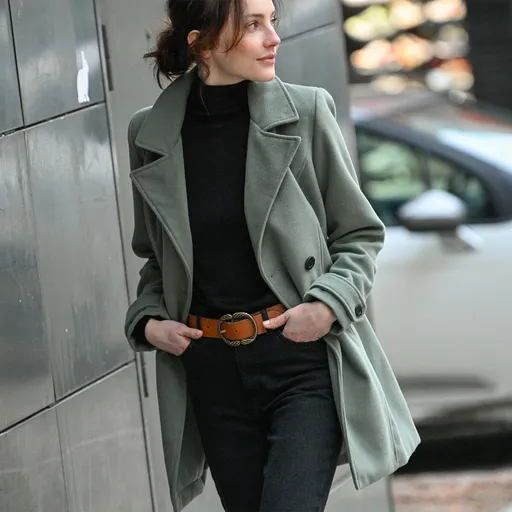 Palton de culoare solidă cu închidere cu nasturi la două rânduri