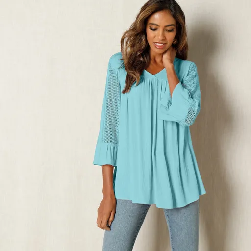 Bluză extinsă cu mâneci 3/4 și macrameu