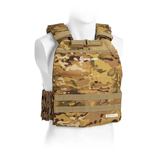 Capital Sports Battlevest 2.0, vestă cu greutate, 2 x 2 greutăți 5,75 (2,6) și 8,75 lbs (4,0 kg), camo