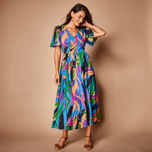 Rochie lungă cu talie flip flop și imprimeu la spate