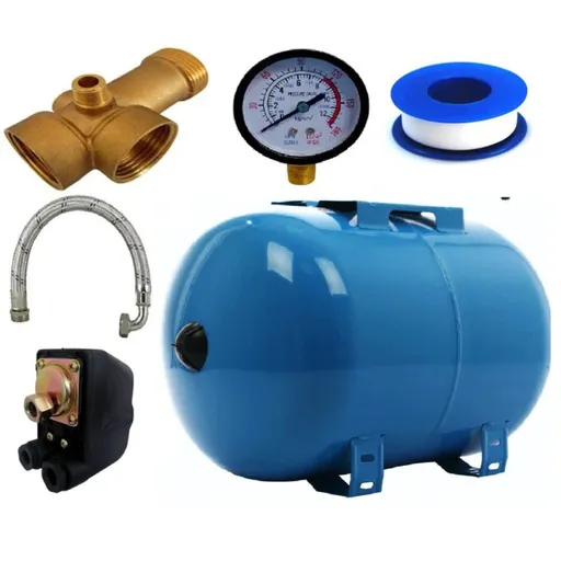 Kit accesorii hidrofor, vas expansiune 24L otel, presostat, manometru, racord 5 cai bronz, furtun racord Inox cu cot 70cm