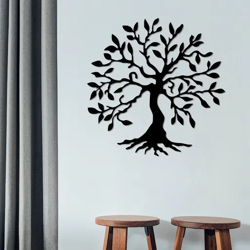 Decoratiune de perete, Tree 3, Dimensiune: 60 x 60 cm, Negru