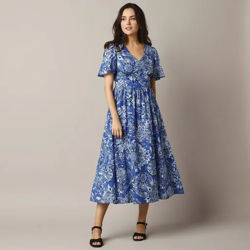 Rochie lungă evazată cu imprimeu