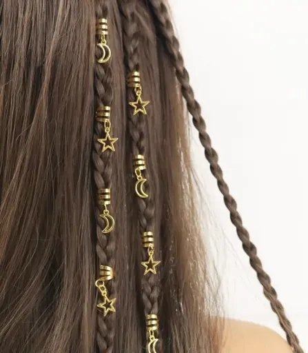 Accesorii Codite Impletite Luna si Stele, Box Braids, Set 10 - 30342113