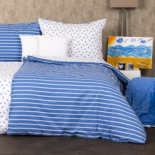 Lenjerie de pat din bumbac 4Home Dungi, albastru, 140 x 220 cm, 70 x 90 cm