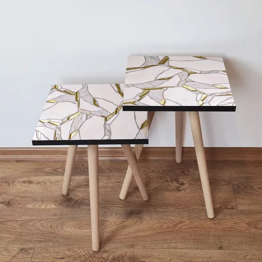 Set masute 2 piese, Hanah Home, 2Shp272, Alb / Gri / Auriu