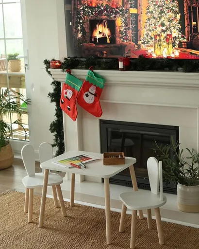 Set masa si scaun pentru copii, Hanah Home, Bunny Two Chair Set, Alb