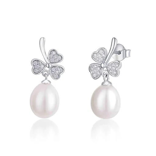 JwL Luxury Pearls Cercei din argint- trifoi cu patru foi, cu perle și zirconu JL0618