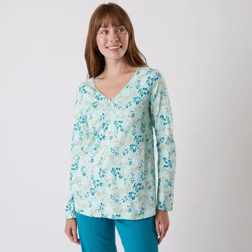 Cămașă de pijama cu mânecă lungă cu imprimeu floral