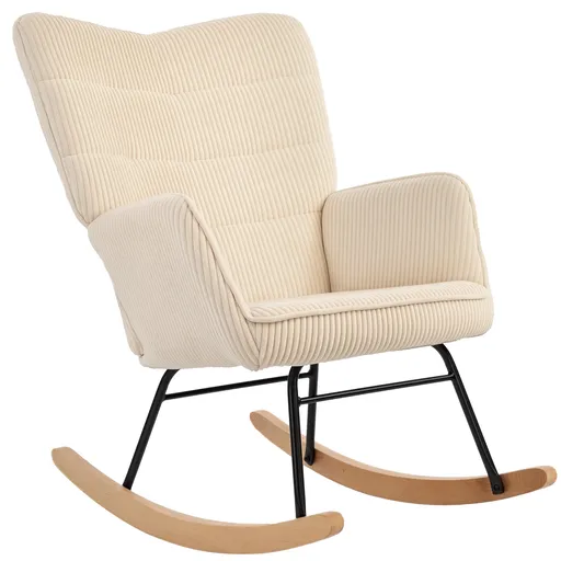 HOMCOM Scaun de leagăn vintage, grinzi curbate, umplutură groasă, lemn de fag și oțel, Bej | Aosom Romania