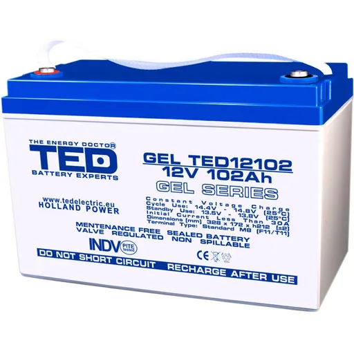 Acumulator GEL pentru UPS sau panouri fotovoltaice TED 12V 102Ah TED12102 VRLA Deep Cycle