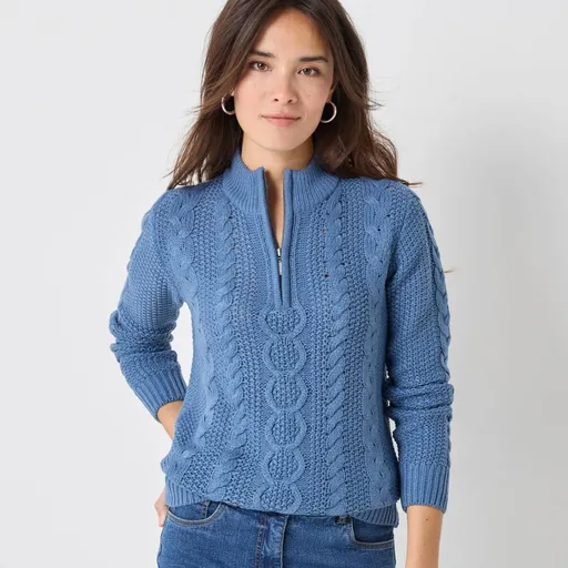 Pulover cu fermoar și model cu împletituri