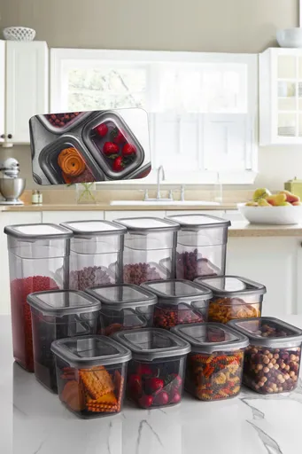 Set recipiente depozitare, Hermia, 430KSV1525, Dimensiune: 12 x 16,5 x 16,5 cm / 2000 ml (4 bucăți), Antracit