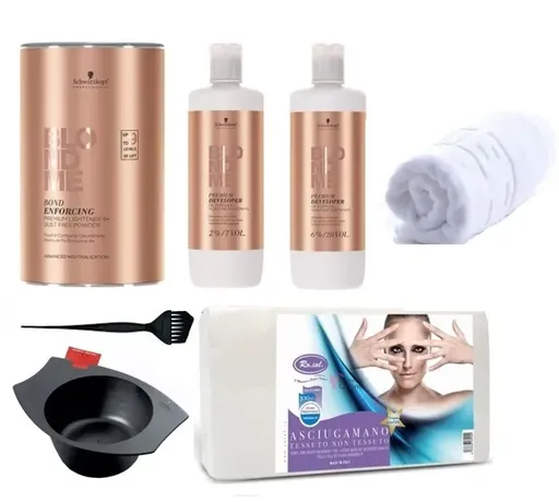 Pachet Academie Anemona, Decolorant 9+ 450g, Oxidant 2% si 6% / 1000 ml, Prosoape de Hartie+Prosop Grecesc Cadou