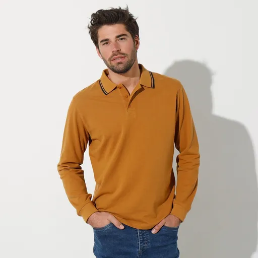 Tricou polo cu guler în dungi și mâneci lungi