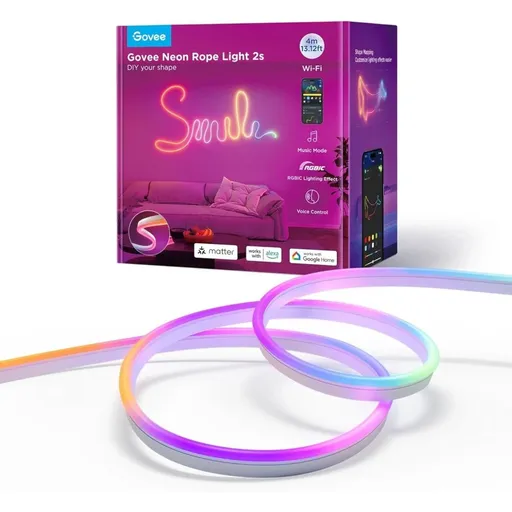 Banda LED Govee Neon Rope 2 H61D4-W RGBIC, Inteligenta, 4m, Sincronizare Muzica, Matter, Wifi, Alexa, Google Asistant - alb / 6974316999836