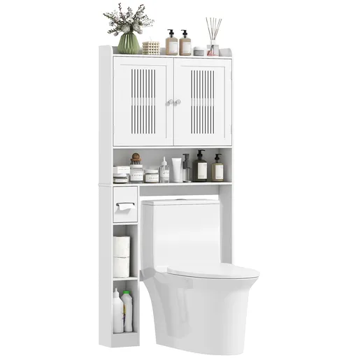 HOMCOM Mobilier WC deasupra toaletei mobilier baie cu dulap cu două uși și suport pentru hârtie 80x19,5x170cm alb | Aosom Romania