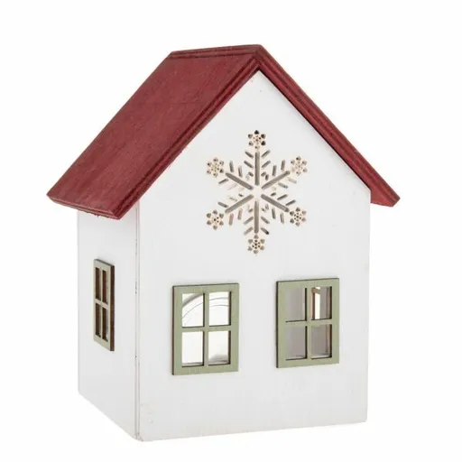 Sfeșnic din lemn cu sticlă Casă cu fulg, 15 cm,roșu