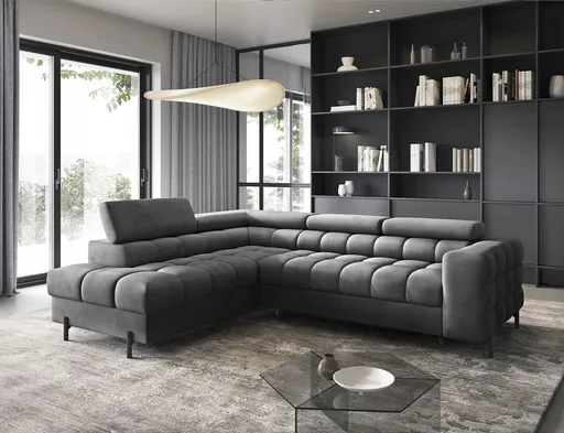 Coltar extensibil stanga 5 locuri ELTAP, LT-06PA, Ferucce, 276x200x93 cm, lemn/poliester, gri inchis