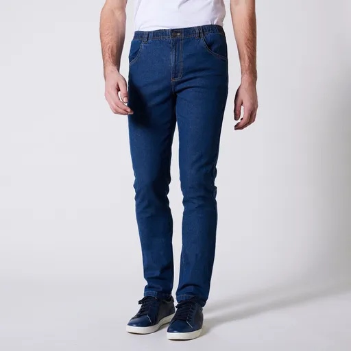 Blugi drepți extra confortabili cu talie elastică, lungime interioară a piciorului 72 cm