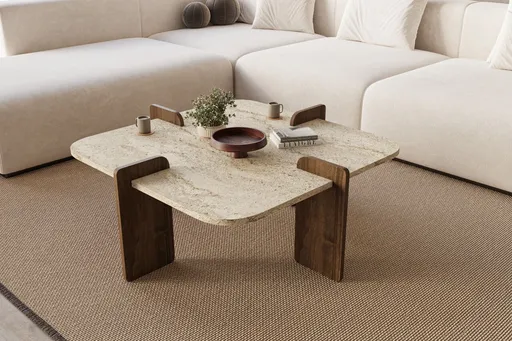 Masuta de cafea, Hanah Home, Poalla, 90x35x90 cm, PAL, Travertin / Nuc