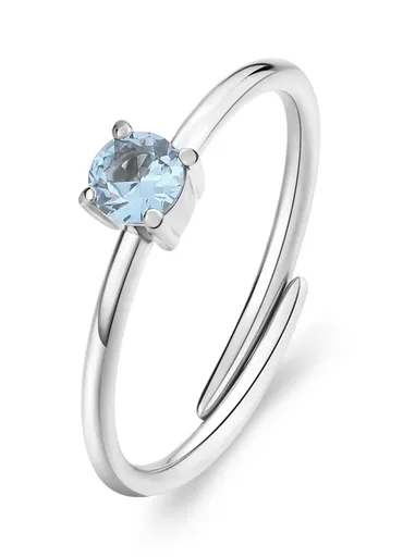 S'Agapõ Inel din oțel cu zirconiu cubic albastru deschis Dazzly SDZ35