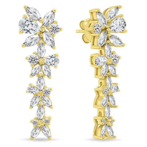 Brilio Silver Cercei lungi placați cu aur și zirconii strălucitoare Flori EA1159Y