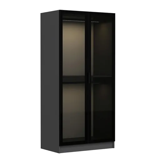 Dulap pentru haine, Hanah Home, Kale Glass Anthracite, 90x190x52 cm, Negru / Antracit