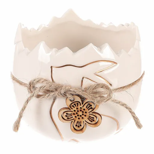 Mască de ghiveci ceramică de Paște, coajă cuiepure, 9 x 9 x 9 cm, alb