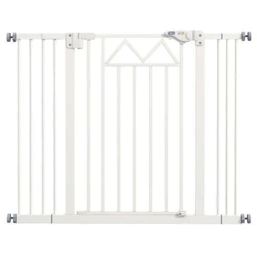 PawHut Poartă de Siguranță Autoînchidere pentru Câini, Montare Ușoară prin Presiune, Ideală pentru Spații Mici și Mijlocii, Alb | Aosom Romania